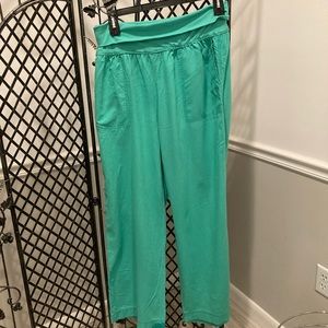 Anthropologie linen roll down wide leg pants green size L